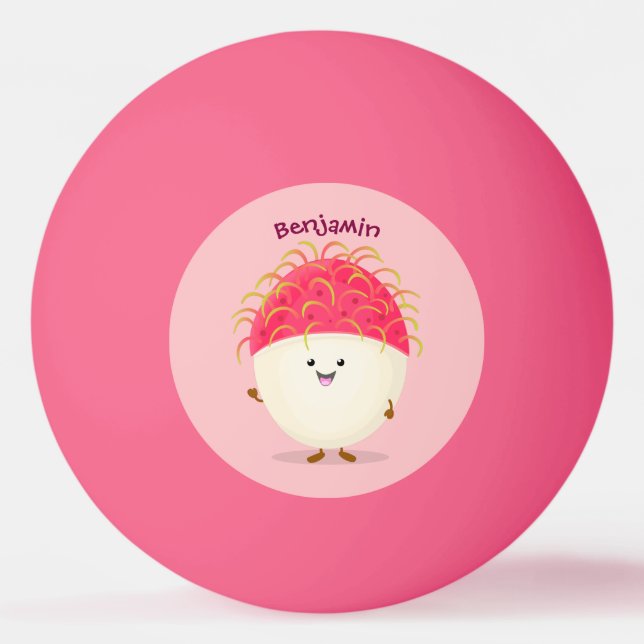 Cute pink rambutan cartoon illustration ping pong ball (Front)
