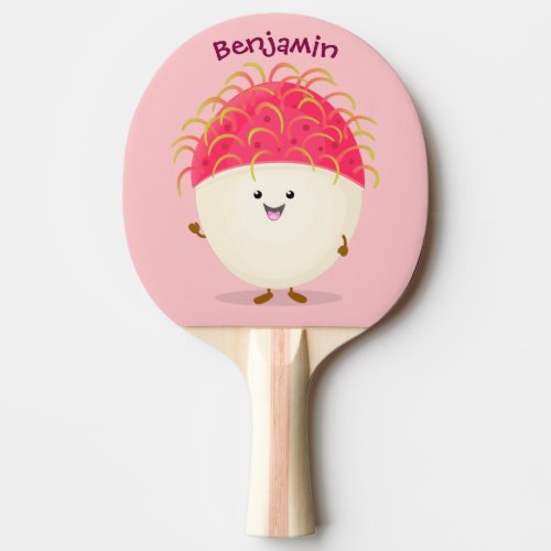 Cute pink rambutan cartoon illustration ping pong paddle