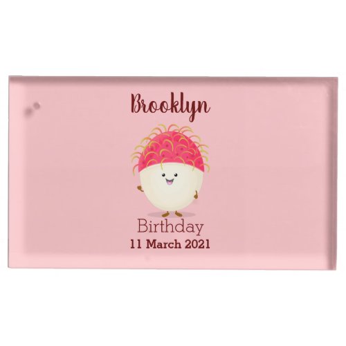 Cute pink rambutan cartoon illustration place card holder