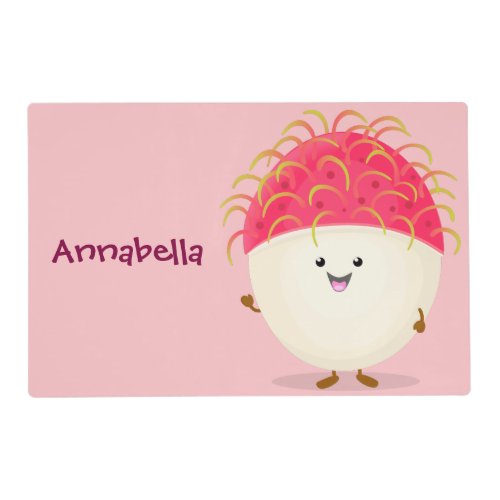 Cute pink rambutan cartoon illustration placemat