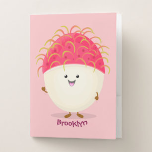 Cute pink rambutan cartoon illustration pocket folder