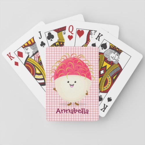 Cute pink rambutan cartoon illustration poker cards