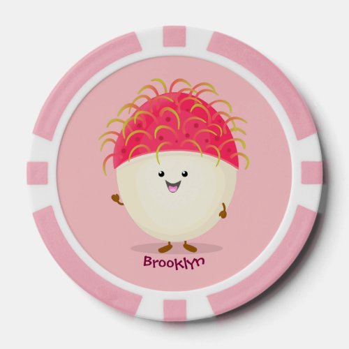 Cute pink rambutan cartoon illustration poker chips