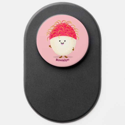 Cute pink rambutan cartoon illustration PopSocket