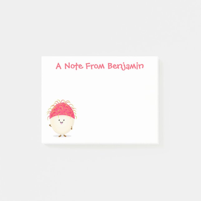 Cute pink rambutan cartoon illustration post-it notes (Front)