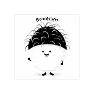 Cute pink rambutan cartoon illustration rubber stamp