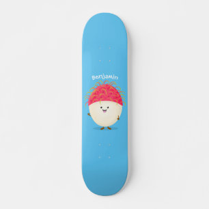 Cute pink rambutan cartoon illustration skateboard