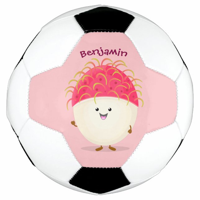 Cute pink rambutan cartoon illustration soccer ball (Front)
