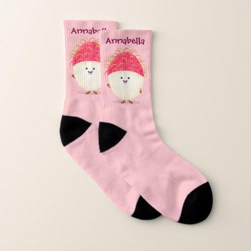 Cute pink rambutan cartoon illustration socks