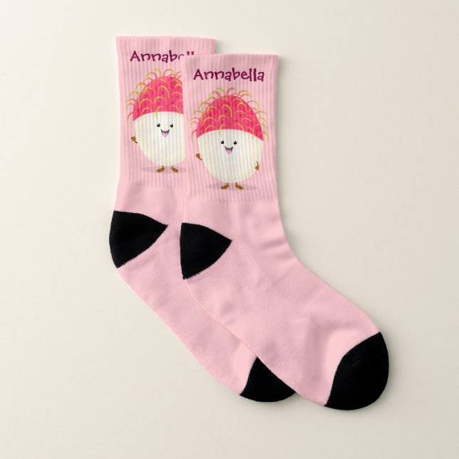 Cute pink rambutan cartoon illustration socks (Pair)