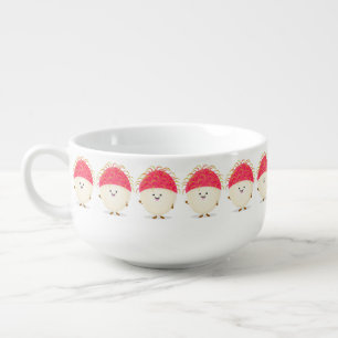 Cute pink rambutan cartoon illustration soup mug