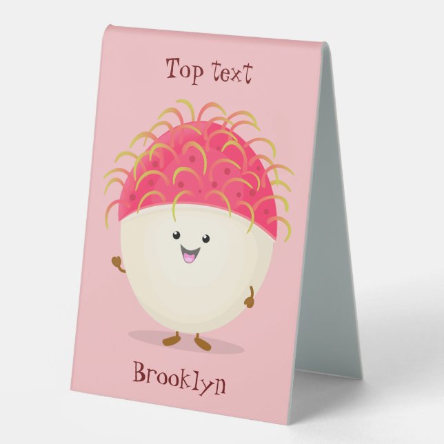 Cute pink rambutan cartoon illustration table tent (Front)