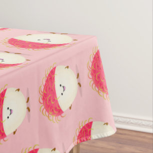 Cute pink rambutan cartoon illustration tablecloth