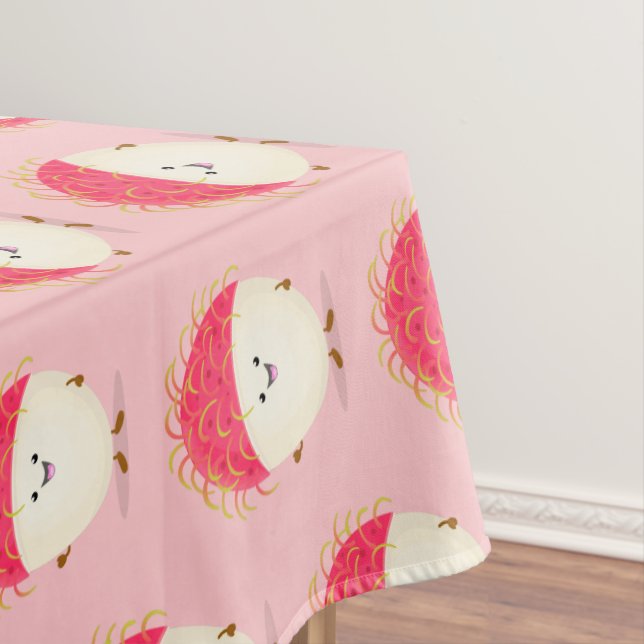 Cute pink rambutan cartoon illustration tablecloth (In Situ)