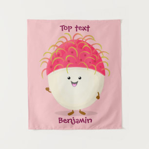 Cute pink rambutan cartoon illustration tapestry
