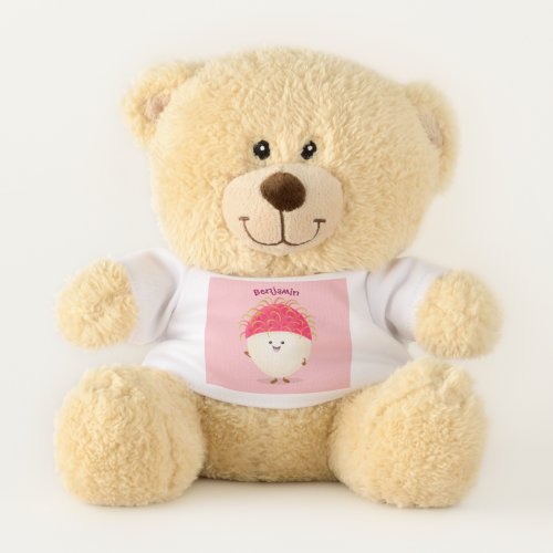 Cute pink rambutan cartoon illustration teddy bear
