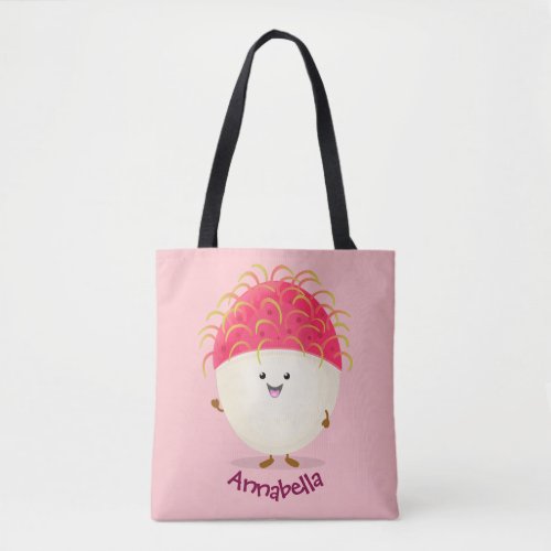 Cute pink rambutan cartoon illustration tote bag