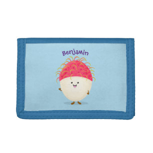 Cute pink rambutan cartoon illustration tri-fold wallet
