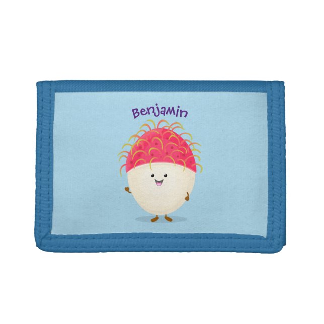 Cute pink rambutan cartoon illustration trifold wallet (Front)