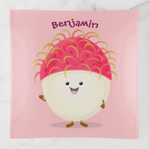 Cute pink rambutan cartoon illustration trinket tray