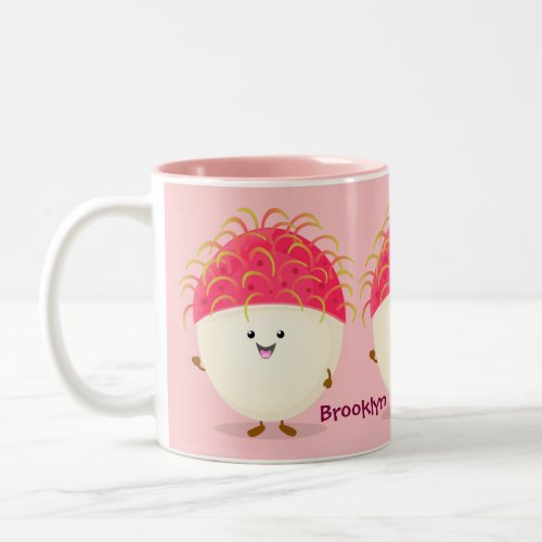 Cute pink rambutan cartoon illustration Two_Tone coffee mug