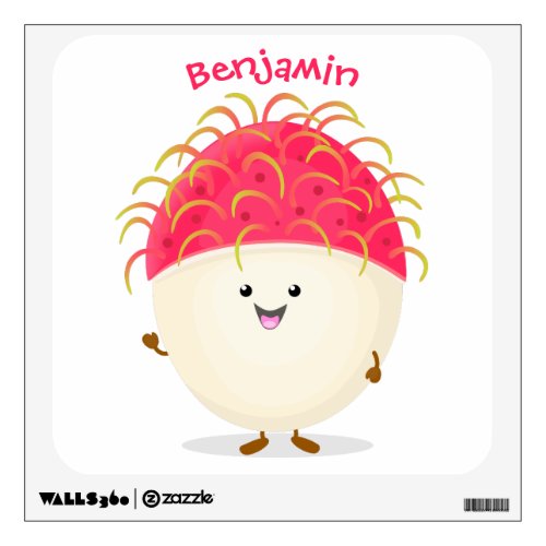 Cute pink rambutan cartoon illustration wall decal