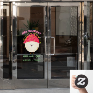 Cute pink rambutan cartoon illustration window cling