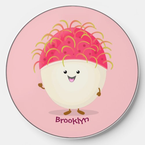 Cute pink rambutan cartoon illustration wireless charger 