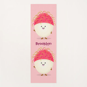 Cute pink rambutan cartoon illustration yoga mat