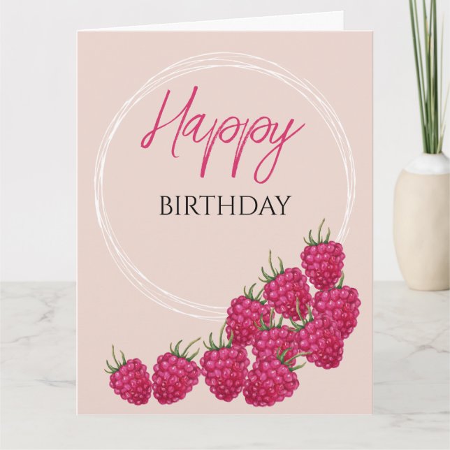 Cute Pink Raspberries Watercolor Illustration Card (Front)