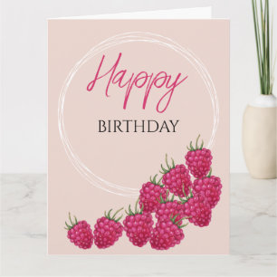 Cute Pink Raspberries Watercolor Illustration Card