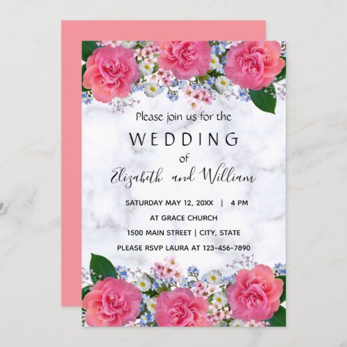 Cute Pink Real Flowers Wedding  Invitation