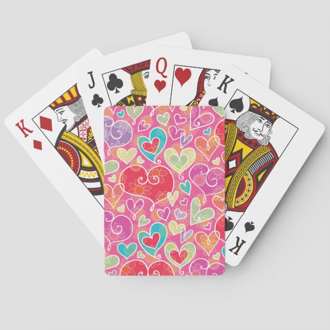 Cute Pink Red Aqua Valentine Hearts  Poker Cards (Back)