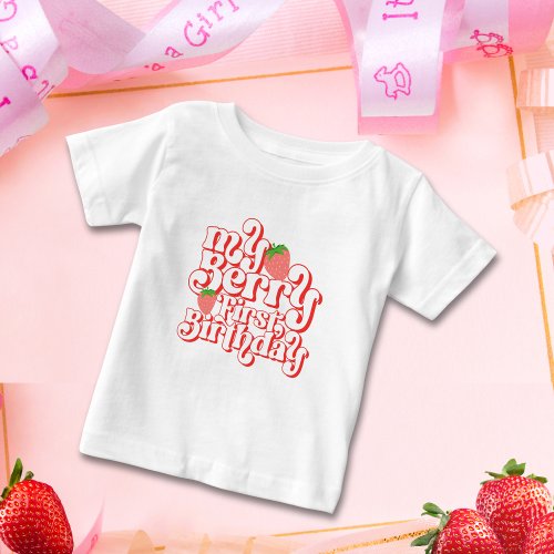 Cute Pink Red Berry First Birthday  Baby T_Shirt