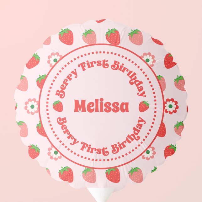 Cute Pink Red Berry First Birthday Balloon (Creator Uploaded)