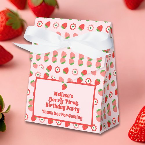 Cute Pink Red Berry First Birthday Favor Box