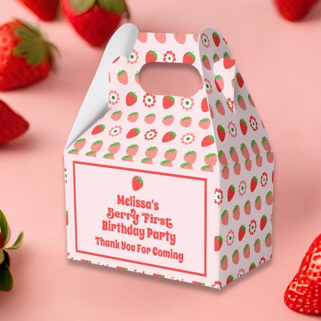 Cute Pink Red Berry First Birthday Favor Box (Creator Uploaded)