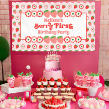 Cute Pink Red Berry First Birthday Party