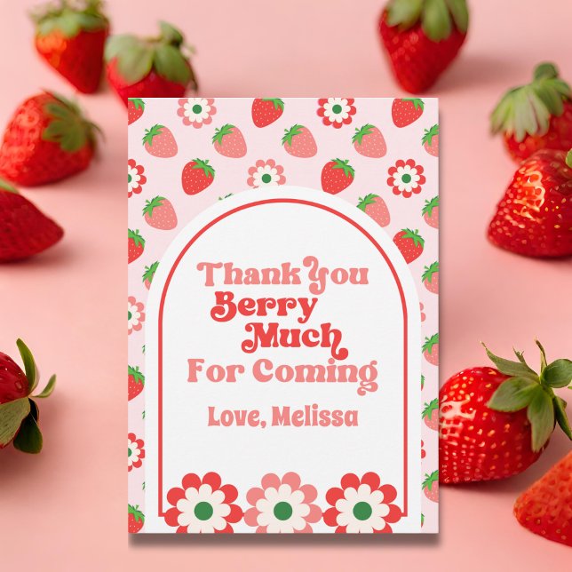 Cute Pink Red Berry First Birthday  Thank You Card (Creator Uploaded)