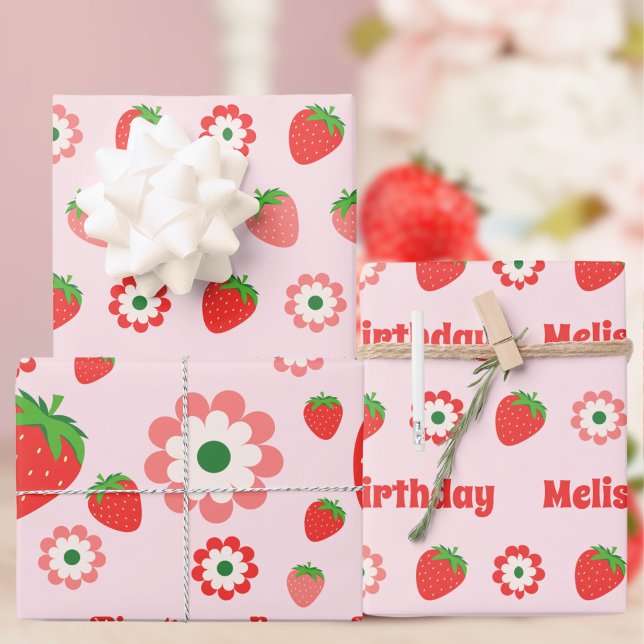 Cute Pink Red Berry First  Wrapping Paper Sheets (Creator Uploaded)