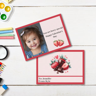 Cute Pink & Red Berry Photo Classroom Valentine Note Card
