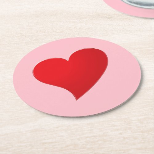 Cute pink red big heart modern girly Valentines Round Paper Coaster