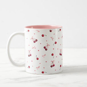 Cute Pink Red Bows Cherries Hearts  Two-Tone Coffee Mug