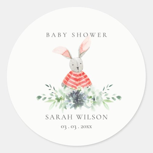 Cute Pink Red Bunny Garden Foliage Baby Shower Classic Round Sticker