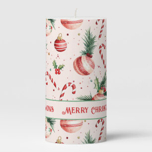 Cute Pink Red Christmas Pillar Candle