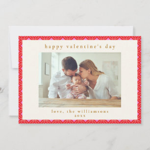 Cute Pink Red Custom Family Photo Valentine's Day  Holiday Card