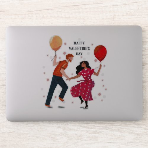 Cute pink  red dancing people valentine card clas sticker