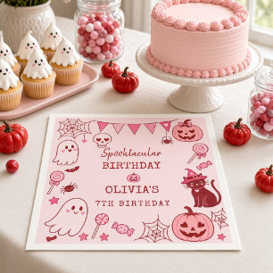 Cute Pink Red Ghost Personalized Halloween Napkins