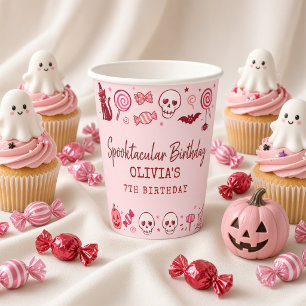 Cute Pink Red Ghost Personalized Halloween Paper Cups