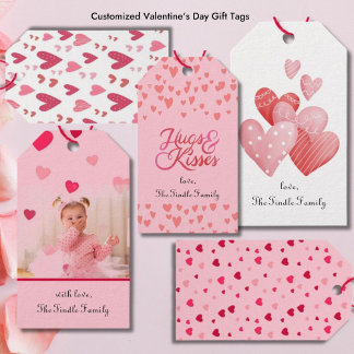 Cute Pink Red Heart Family Photo  Gift Tags